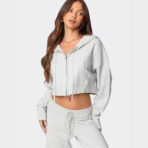 NWT Edikted Russell Knit Hooded Cardigan Light Grey